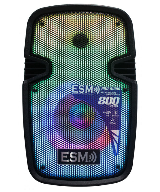 Columna Amplificada Portátil ESM 8'' LED Recargable USB Bluetooth Micrófono
