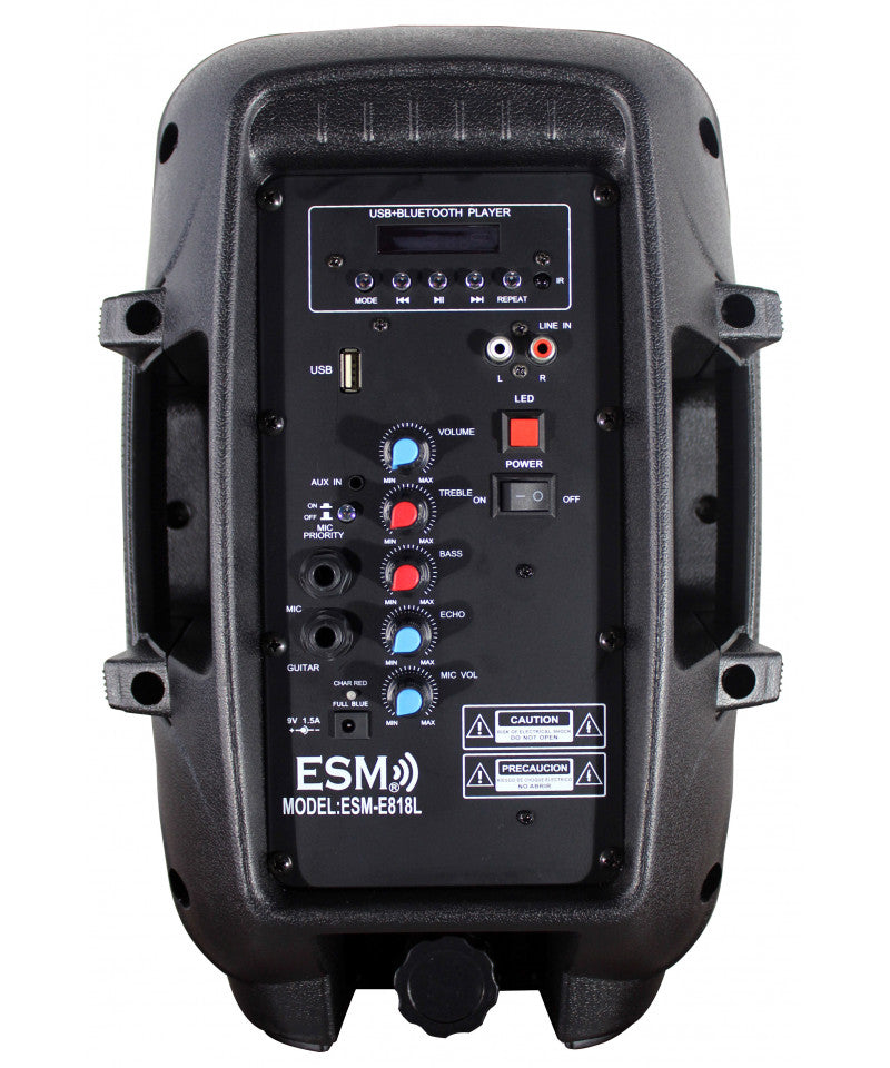 Columna Amplificada Portátil ESM 8'' LED Recargable USB Bluetooth Micrófono