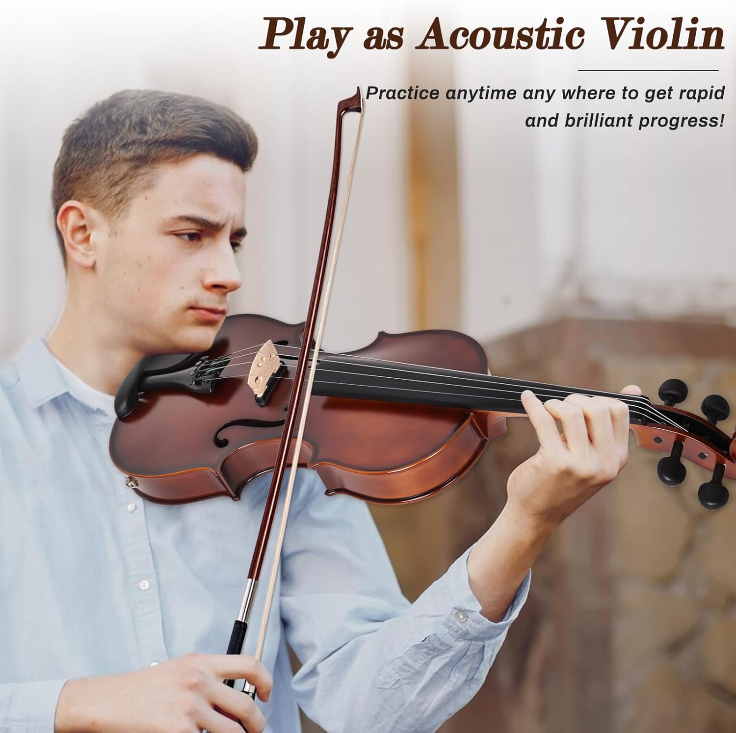 Violín Eléctrico/Acústico INEFFA Ébano Profesional. Kit Completo Escenario y Práctica.