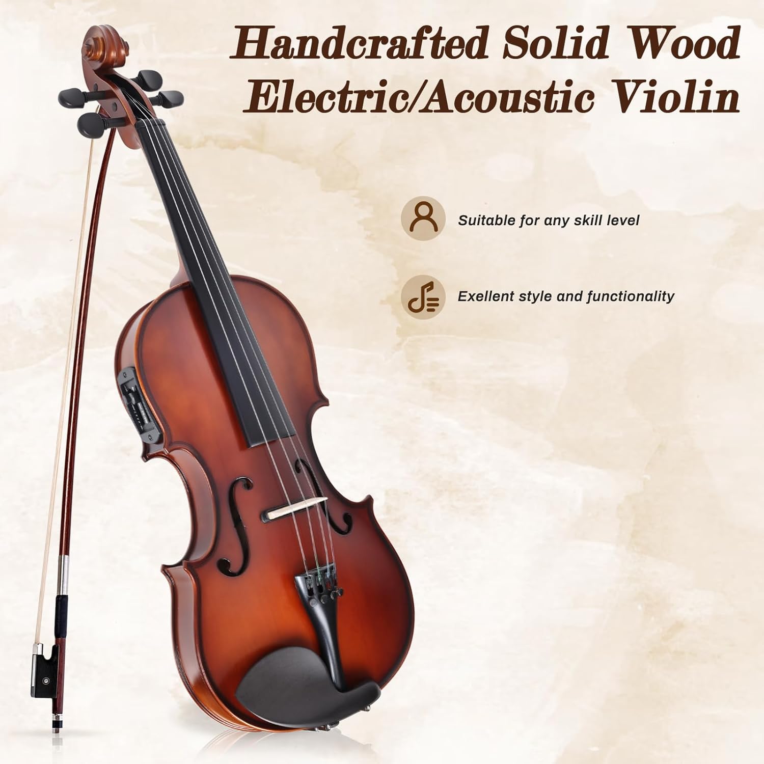 Violín Eléctrico/Acústico INEFFA Ébano Profesional. Kit Completo Escenario y Práctica.