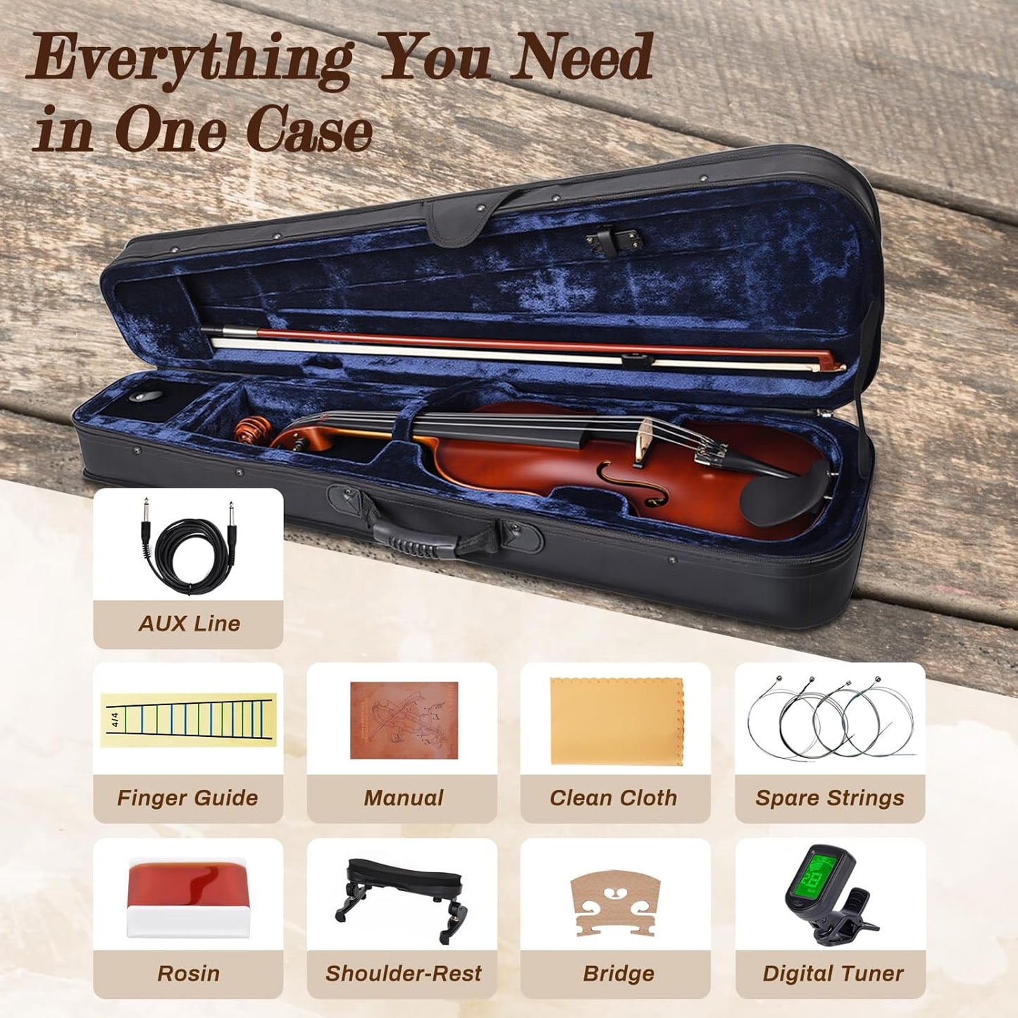 Violín Eléctrico/Acústico INEFFA Ébano Profesional. Kit Completo Escenario y Práctica.